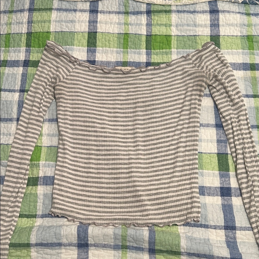 La Hearts Gray Striped Long Sleeve Top